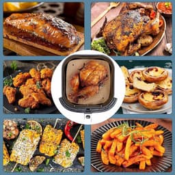Allecto plus - 100 Stuks Air Fryer Papieren Liners 15cm Niet-klevend Waterdicht Oliebestendig Vierkant Voor Steamer Air Fryer Magnetron Oven (Bruin Geperforeerd) — thumbnail 5