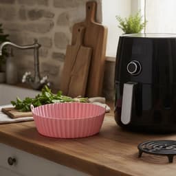 HipWare - Airfryer Siliconen mandje - Antiaanbaklaag - Vaatwasserbestendig - Rond - Roze — thumbnail 3