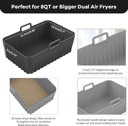 2-pack Airfryer-accessoires (21,5 x 14,5 x 7 cm), Airfryer-mal voor Ninja Foodi AF400EU AF300EU 9,5L, Siliconen Airfryer-panmal voor Instant Pot Ultenic MasterPRO Dual Airfryer — thumbnail 5