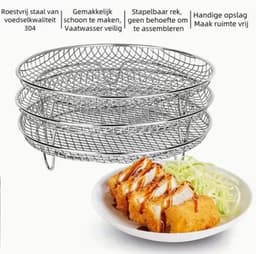 3-laags Roestvrijstalen Airfryer Accessoireset - Stapelbaar, Vaatwasserbestendig voor Ovens & Frituurpotten, Perfect voor Gezond Vakantie Bakken — thumbnail 5