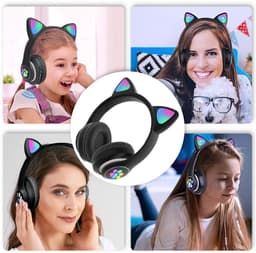 longziming Draadloze Kinder Koptelefoon – Cat Headphones met LED Oortjes – Bluetooth Hoofdtelefoon– Bluetooth 5.0 – Licht Groen – Met Verlichting – Opvouwbare opbergruimte – Zwart — thumbnail 4