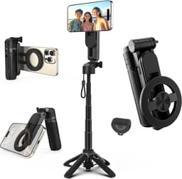 Selfie Stick - 4-in-1 multifunctionele magnetische selfiestick - 360° draaibaar telefoonstatief - met draadloze afneembare afstandsbediening, compatibel met de meeste telefoons - Telefoonhouder voor video-opname en vloggen - Draagbaar reizen — thumbnail 1