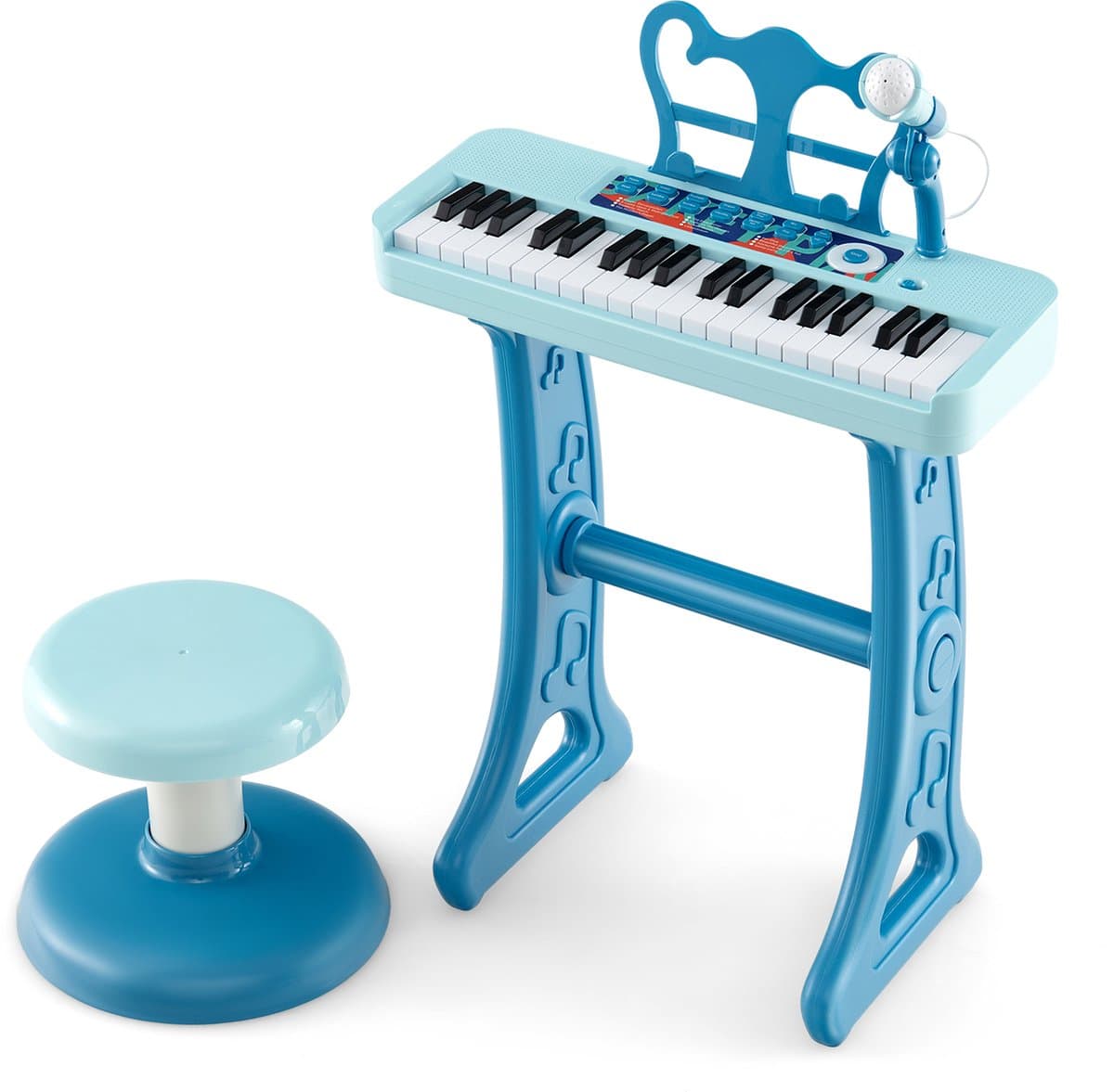 COSTWAY 37 toetsen kinderkeyboard, kinderpiano elektronisch met kruk, microfoon en muziekstandaard, kinderpiano met afneembare poten, pianotoetsenbord voor kinderen vanaf 3 jaar（blauw） — afbeelding 1