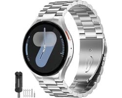 No Gap Bandje gescht voor Samsung Galaxy Watch 7 44MM 40MM/Watch 6 Classic 47MM/5 Pro 45MM,Heren Roestvrij Staal Metalen Smartwatch Band voor Galaxy 7/FE/6/5/4 46MM 43MM 42MM,Zilver