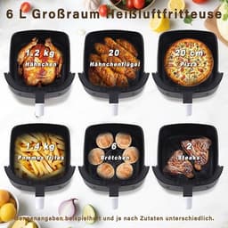 NETTLIFE Airfryer - Hetelucht friteuse - 6L - Kijkvenster - 1500W - 7 Bakprogramma's - 11 functies - 80-200 °C Instelbaar - Tot 5-6 personen - met Timer & Touchscreen - zwart — thumbnail 3