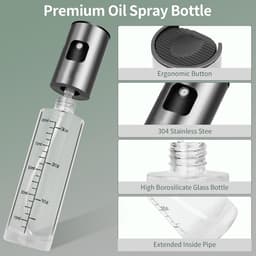 PromoHome Olie Spray Fles 2-Pack, 100ml Olijfolie Sprayer Oliesproeier, Olieverstuivers voor Koken Air Fryer Keuken, Glazen Olieverdeler Lekvrij met Grote Trechter en Reinigingsborstel — thumbnail 6