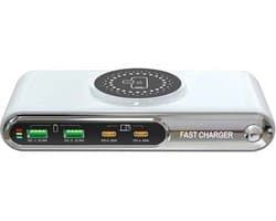 DrPhone ChargeSphere 6-in-1 Draadloos Oplaadstation – Snelladen 72W – USB-C PD, QC 3.0 & 15W Draadloos Opladen - Wit/Zilver