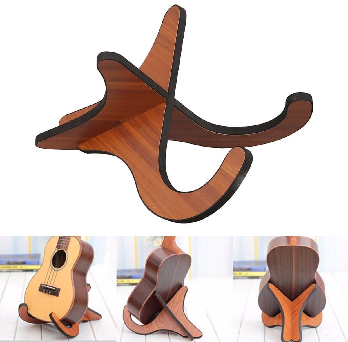 Houten Ukulele Stand - Vouwbare Vloer Ukulele Stand - Stabiel Plaatsen en Beschermen van Ukulele - Ruimtebesparend en Gemakkelijk Op te Slaan — afbeelding 1