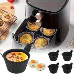6-stuks Airfryer accessoires - Airfryer eivorm - Herbruikbare siliconen bakvormpjes - Bakvorm accessoires - Antiaanbak keuken bakgereedschap - Met handvatontwerp - 9*9*5.5cm - Geschikt voor bakken, eieren, cakes, snacks - Zwart — thumbnail 8