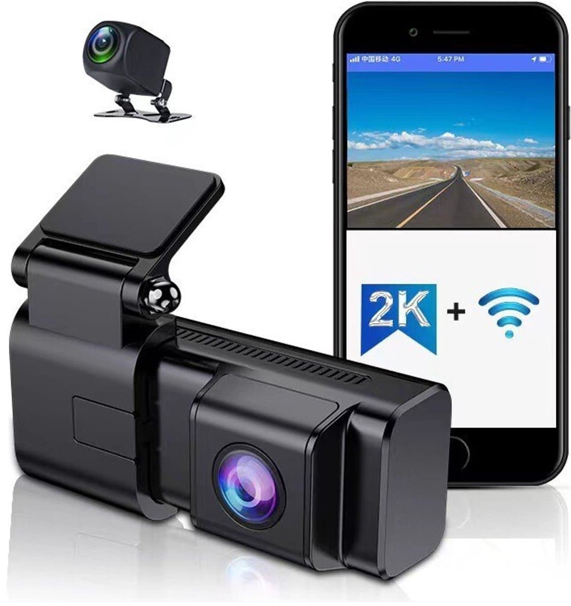 Schermloze WIFI-rijrecorder 2K HD-dvr met dubbele camera — afbeelding 1