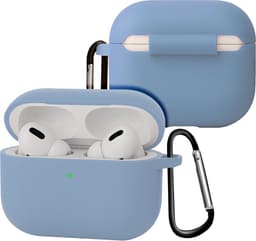 Case - Geschikt voor Apple Airpods Pro 3 - Siliconen Hoes met Clip - Silicone Hoesje Cover - Lichtblauw — thumbnail 1