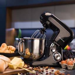 Multifunctionele Keukenmachine met Rvs Kom - 5L, 2200W, 6 Snelheden, Spatdeksel, Deeghaak en Garde (Zwart) — thumbnail 4