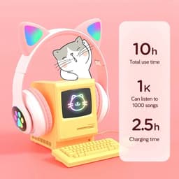 Je Huis Kinder Bluetooth Hoofdtelefoon Kattenoortjes LED Flitslamp Draadloos Stereo Met Microfoon TF-kaart Ondersteuning Opvouwbaar Verjaardagscadeau — thumbnail 5