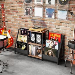 Platenspeler Meubel - LP-kast - Platenspelerkast - Draaitafelstandaard - Platenspelerstandaard - Vintage Displayplank - Rustiek bruin — thumbnail 2