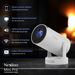 Nexino® Smart Mini Beamer PRO HiFi - Projector - 4K Support - Android 14.0 - Home Cinema - Wifi & Bluetooth - Geschikt voor IOS en Android - Incl. Opbergtas — thumbnail 3