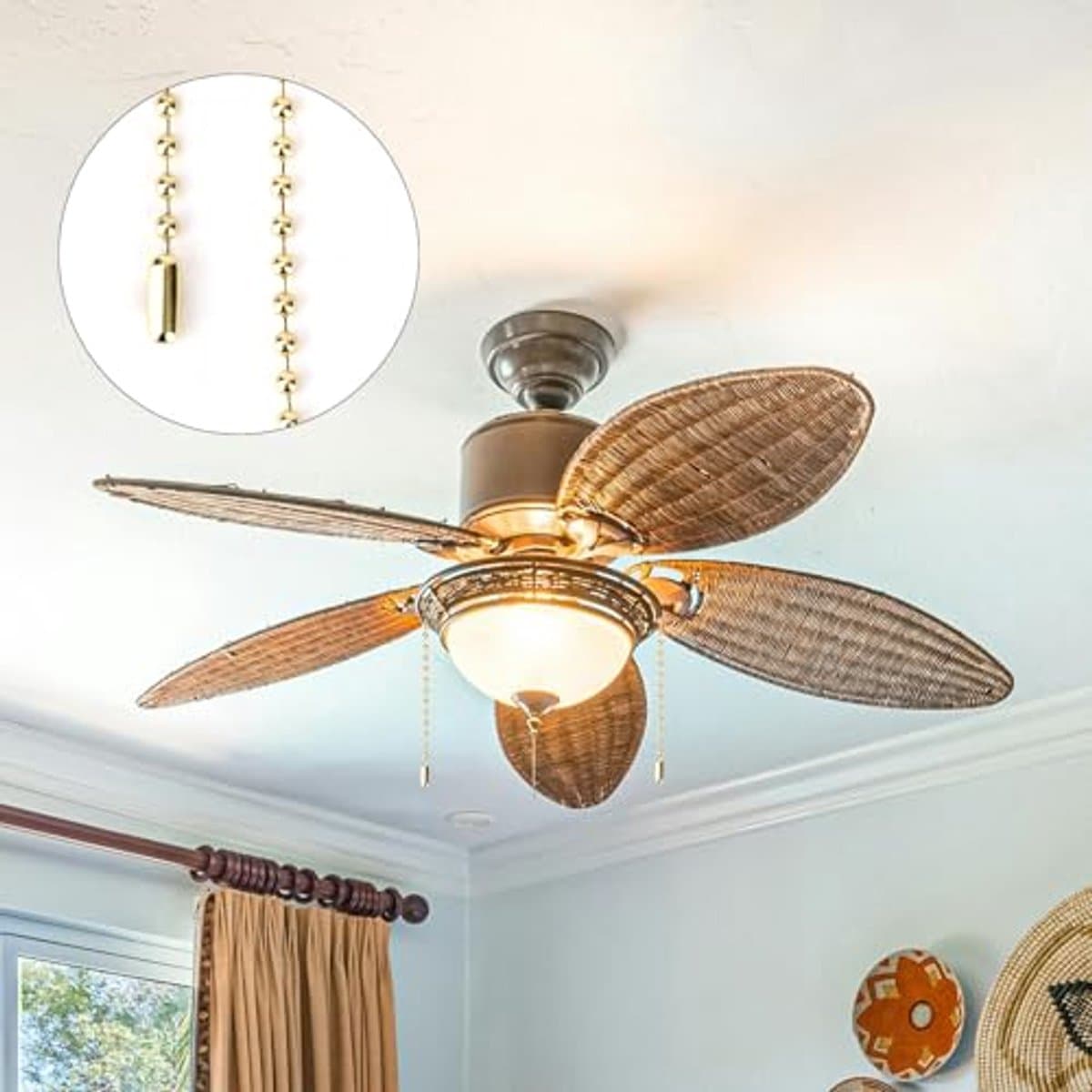 Plafondventilator Trekketting 3m - Kraal Premium Metalen Lamp Trekketting met Connectoren voor Doe-Het-Zelf Knutselwerkjes — afbeelding 1