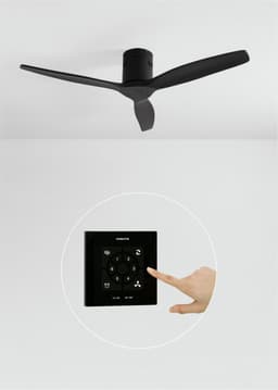 CREATE - Plafondventilator 40W silent 100% hout (Ø132cm) (ruimtes 10m²-25m²) - Zwart - Geen licht - Controller voor wandmontage + afstandsbediening - WIND CALM NATURAL WOOD — thumbnail 1