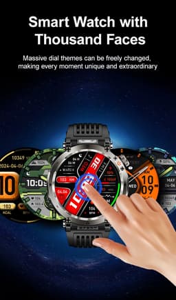 Knobbout 1.7" Outdoor Smartwatch – Digitale Kompas - LED & UV Licht -600mAh batterij - Bluetooth Bellen- IP68 Waterdicht -AI Spraakassistent - Gezondheid & Sportfuncties -Zwart staal + Siliconen Band — thumbnail 5