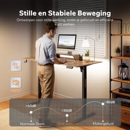 SENSE7 NOJO LIGHT - Zit Sta Bureau - 140 cm x 70 cm - Elektrisch bureau - Verstelbare bureau - Elektrische Hoogteverstelling, Hoogte 72-118 cm, Intelligent Bedieningspaneel, Donkerbruin — thumbnail 3