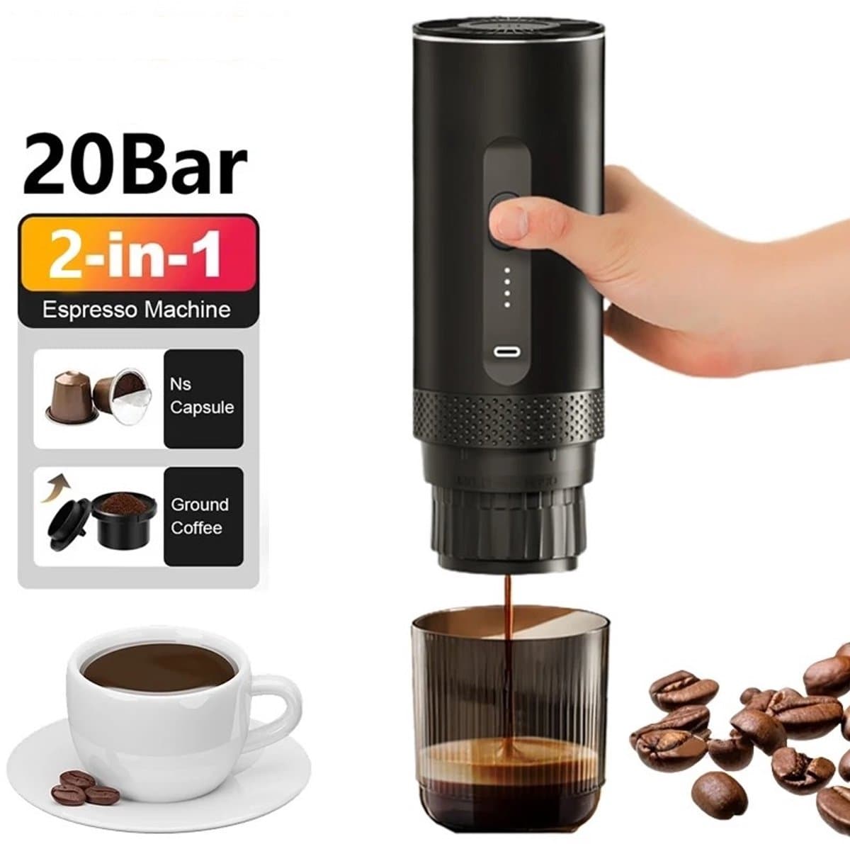 Primaro Koffiezetapparaat - Koffiemachines - Elektrisch Koffiezetapparaat - Draadloos - Draagbaar - Oplaadbaar - Dolce Gusto Capsules & Gemalen koffie — afbeelding 1