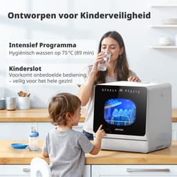 AIRMSEN Mini Vaatwasser - Met Waterontharder - Vrijstaand - Ingebouwd Watertank 5L - 4 Couverts - Wit/Zwart — thumbnail 6