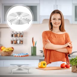 Rond stoomrek - Koelrek - Roestvrijstalen pannenrek - Kookrek - Stoomrek voor de airfryer - Stoomrek voor de snelkookpan - Taartrek -19.5*7.5cm - Geschikt voor bakken, inmaken, koken, stomen en grillen in de keuken - Zilver — thumbnail 3