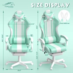 Soontrans-Gamingstoel-Ergonomische Gamingfauteuil-Voetsteun PC -Stoel Gamingstoel-Hoofdsteun-Lendenkussen-Racecomputerstoel Met Konijnenoren-Ergonomische Bureaustoel-Mintgroen — thumbnail 5
