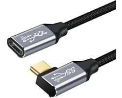 USB-C Male naar USB-C Female verlengkabel - 100W 10Gbps - 3 Meter - oplader kabel - Haakse hoek - Extender - geschikt voor o.a. Laptop en Macbook - zwart