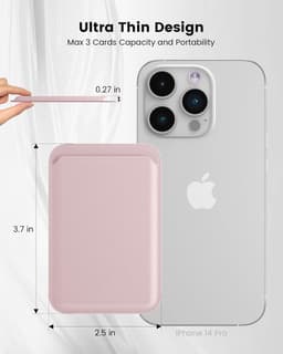 Magnetische pasjeshouder -Wallet - Kaarthouder pasjes - pasjeshouder - Kaarthouder geschikt voor iPhone 12/13/14/15/16 (Pro/Pro Max/Plus/Mini) - Pu Vegan Leer - Roze — thumbnail 2