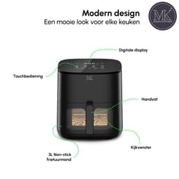 Maison & Kitchen Airfryer - Heteluchtfriteuse airfryers- PFAS-vrij - 1350W - 3L Inhoud - 80ºC tot 200ºC - Zwart — thumbnail 8