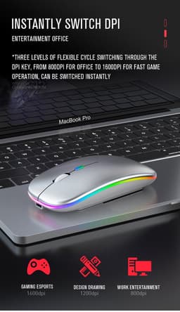 Draadloze Muis - 2.4G - Oplaadbaar - Bluetooth Muis Draadloos - RGB LED - Laptop - Universeel - Ergonomisch - 4 Knoppen - Stil - Wit — thumbnail 4