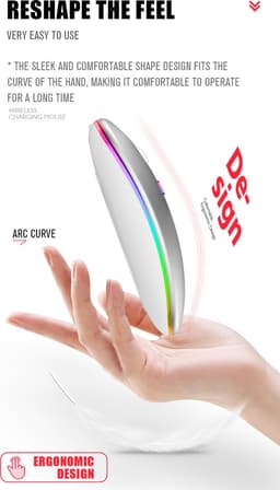 Draadloze Muis - 2.4G - Oplaadbaar - Bluetooth Muis Draadloos - RGB LED - Laptop - Universeel - Ergonomisch - 4 Knoppen - Stil - Wit — thumbnail 5