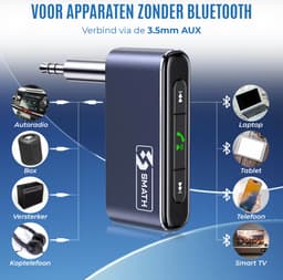 Smath® Bluetooth Receiver BT 5.0 - Bluetooth Ontvanger met 3.5mm AUX - Handsfree Bellen Auto - Stabiele Verbinding - Plug-and-Play — thumbnail 3