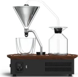 Joy Resolve - Grande Barisieur -Koffiezet apparaat - Filter koffie - Drip koffie -2 kops - incl. 2 glazen - Coffee & Tea Brewer - Instelbare tijd voor bereiden - Alarm - Mini Fridge - Mini Koelkast - Dark Walnut Wood - Wakker worden met verse koffie — thumbnail 1