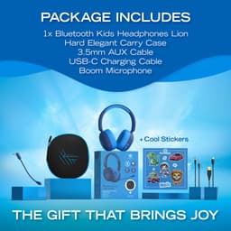PowerLocus Lion - Koptelefoon kinderen - Kinder Koptelefoon Draadloos - Active Noise Cancelling - Volumelimiet 74/85/94 dB - Boom Microfoon voor Gaming - 70 Uur batterijduur - Blauw — thumbnail 7