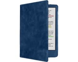 Hoes Geschikt voor Kobo Clara Colour Leren Hoesje Bookcase Cover Book Case Hoes Sleepcover Leer - Donkerblauw