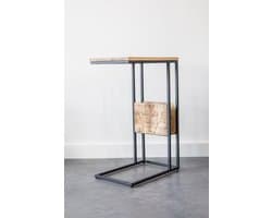 Luxe Bijzettafel voor over de bank | Mangohout en Staal | 45x29x69cm Banktafel - Laptoptafel bijzettafel - Laptop standaard Laptop Table - Laptop Tafel Schoottafel Bedtafel - Bank laptoptafel - Banktafeltje Bijzettafeltje (69cm hoogte)