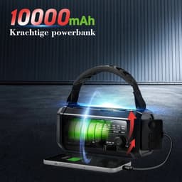 Noodradio - Solar Opwindbaar - 10.000mAh - Noodpakket - Powerbank Zonneenergie - Draagbare Radio - Zaklamp - Opwindbaar — thumbnail 2
