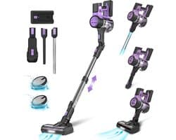 Inse - Draadloze Steelstofzuiger -7 in 1 Stofzuiger zonder zak - Handstofzuiger met steel - Steelstofzuigers - Draadloos - 3 verschillende opzetstukken - 350W - Paars - 30Kpa - Ultra licht- steelstofzuigers - Steelstofzuiger zonder zak op accu
