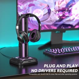 oCreon RGB Hoofdtelefoonstandaard met 9 Lichtmodi – Draaibare Houder voor Controller en Afneembare Haak - Zwart — thumbnail 3