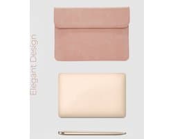 Luxe leren Laptophoes / Tablethoes 16inch, Eco-leer, Laptop hoes voor Macbook ( Apple, HP, Lenovo, Acer), Laptop Sleeve with magnetic closing, Laptophoes met magnetische sluiting, Roze