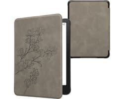 kwmobile e-reader hoesje geschikt voor Amazon Kindle Paperwhite (2024)/Colorsoft hoes - Ereader flip case met standaard - Kunstleren e reader cover - Magnolia design in grijs