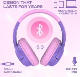 PowerLocus Bobo - Draadloze Koptelefoon voor Kinderen - Bluetooth koptelefoon - 74/85/94dB Volumebegrenzing - Led Verlichting - Audio Sharing Functie - Purple/Pink — thumbnail 9