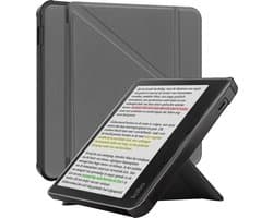 Hoes Geschikt voor Kobo Libra Colour - Luxe E-reader Trifold Case - Bescherm Hoesje Book Cover - Grijs