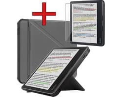 Hoes Geschikt voor Kobo Libra Colour - Met Screenprotector - Luxe E-reader Trifold Case - Bescherm Hoesje Book Cover - Grijs