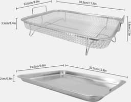Rvs Crisper Lade en Mand 13 "x9.6 "x3.1" Oven Air-Fryer Pan Mesh Basket Set - Bakken Krokante Kip Frieten Ui Ringen cooling rack — thumbnail 2
