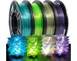175 mm doorschijnend PETG Glitter Filament 3D-printerfilament 250 g x 4 groen-blauw-blauw en paars-regenboog_filament 175