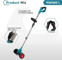 Yofidra - Grasmaaier elektrisch - Grasmaaier accu - Grastrimmer - Opvouwbaar - Draadloos - 2x Makita 18V batterij - lichtblauw — thumbnail 4