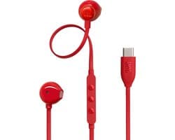 JBL Tune 305C - USB-C Oordopjes voor iPhone 15, 16 & 17 - Bedrade In-ear met Microfoon - Oortjes Bedraad - JBL Pure Bass Sound - Android & Laptop - Rood