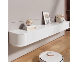 Moderne Zwevende Tv-Kast met RGB LED-Verlichting 200 cm – Wandgemonteerd Tv-Meubel met Verhoogde Opbergruimte, 31 cm Diepte, Geschikt voor 75-85 inch Televisie – Minimalistisch Design in Hoogglans Wit – Altameubel